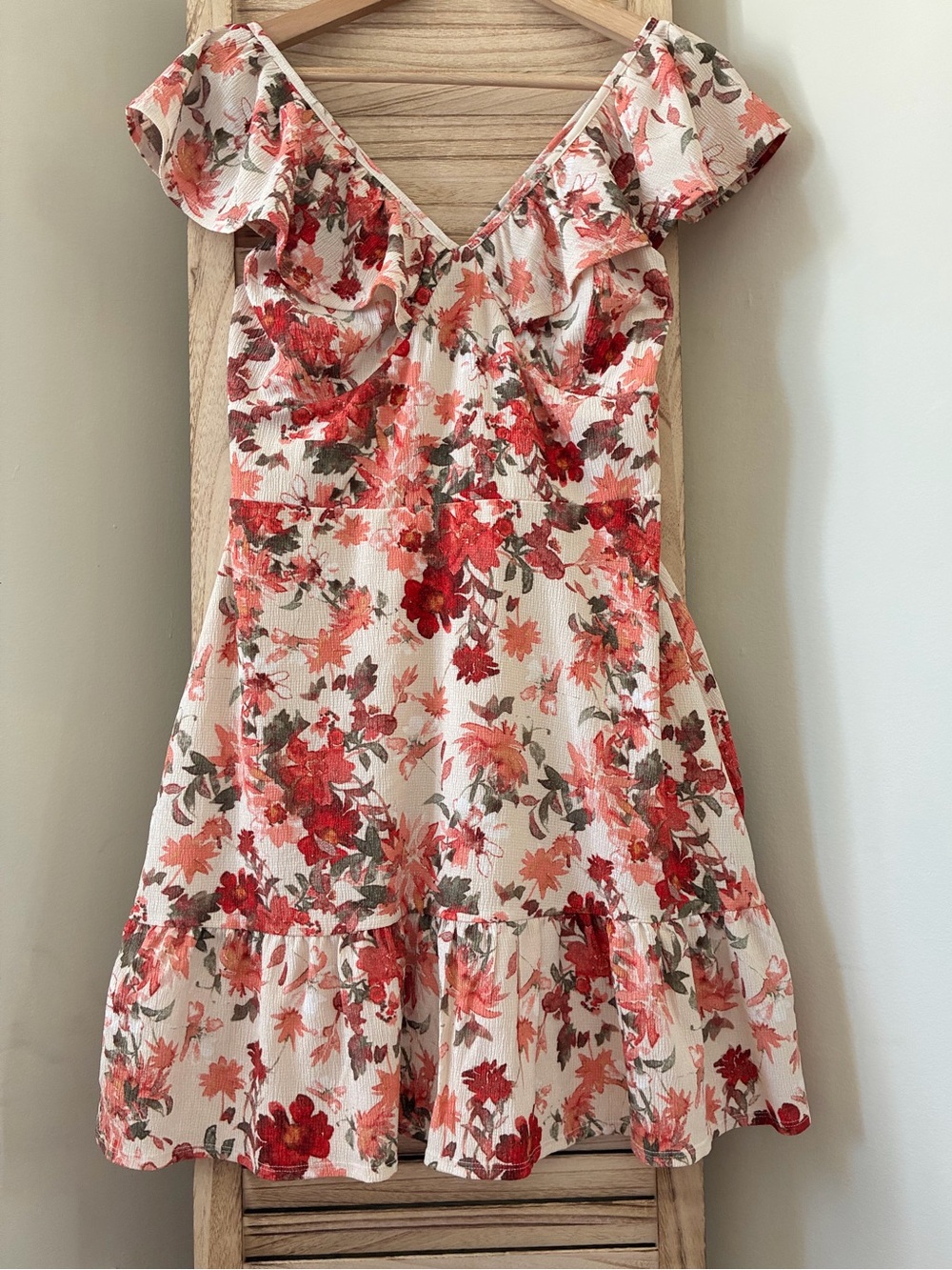 Cato Romantic Fall Floral Ruffle Mini Dress Flutter Sleeve Tiered Hem Orange